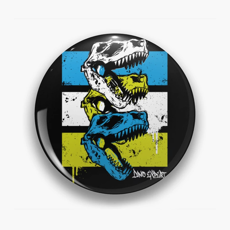 Layered T-Rex Skulls: Grunge Street Art Aesthetic Pin