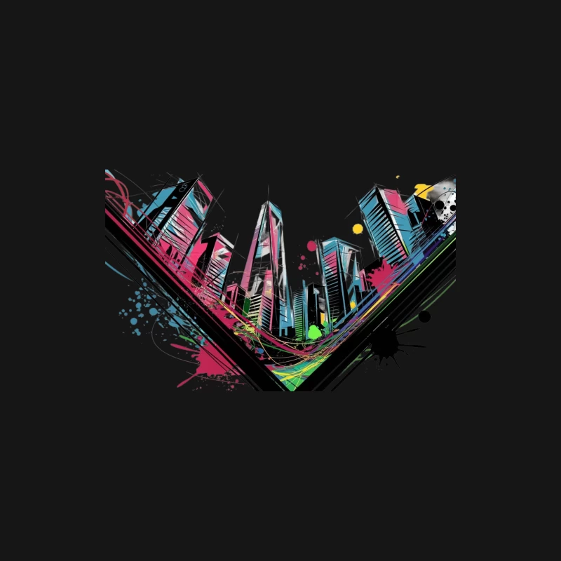Vibrant Abstract Urban Cityscape with Colorful Graffiti Style Male Long Sleeve T-Shirt