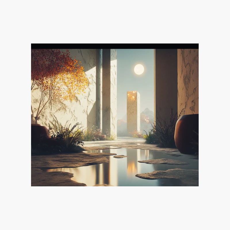 Moonlit Serenity: Surreal Architectural Oasis with Autumn Reflections Cotton Tote Bag