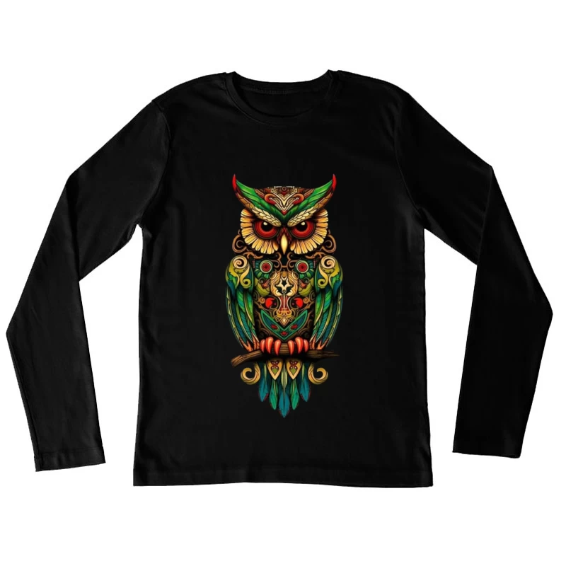 Colorful Owl Art Female Long Sleeve T-Shirt