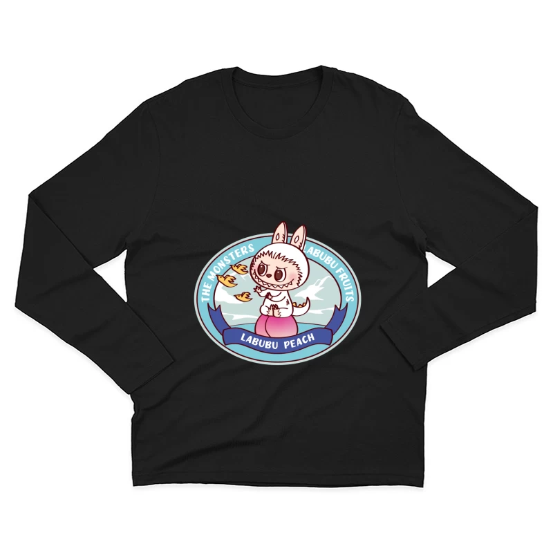 Labubu auf einem Pfirsich sitzend Herren Langarm T-Shirt