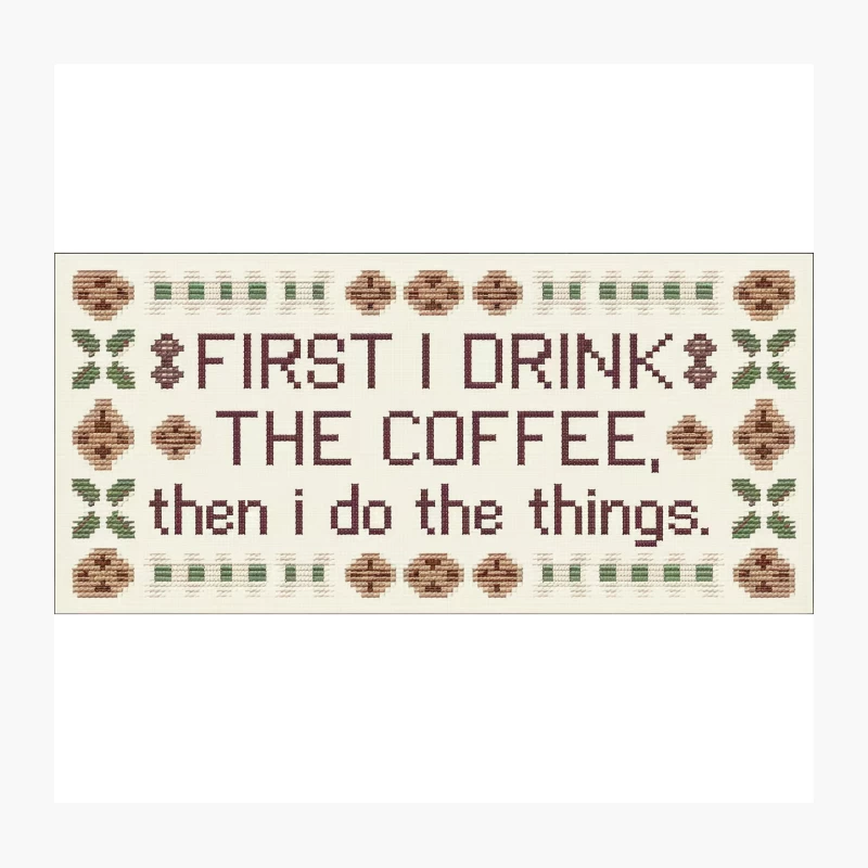 Humorous Cross-Stitch Coffee Quote Embroidery Throw Pillow