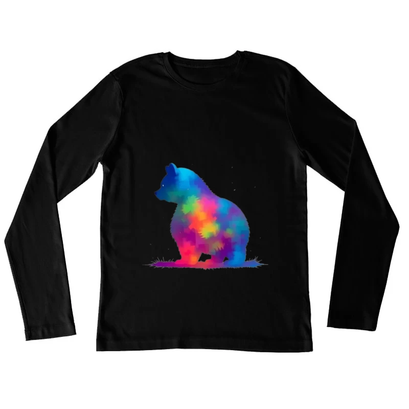 Rainbow Watercolor Bear Silhouette Art Female Long Sleeve T-Shirt