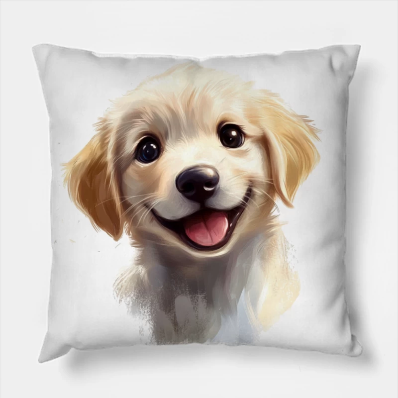 Adorable Smiling Golden Retriever Puppy Digital Portrait Throw Pillow