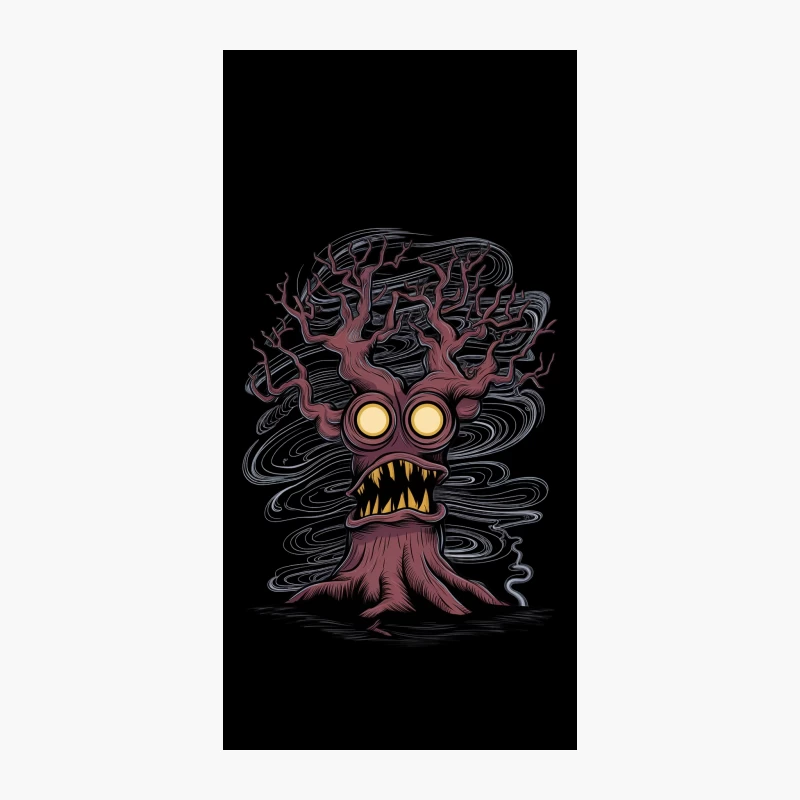 Scary Monster Tree with Glowing Eyes - Horror Illustration iPhone Case