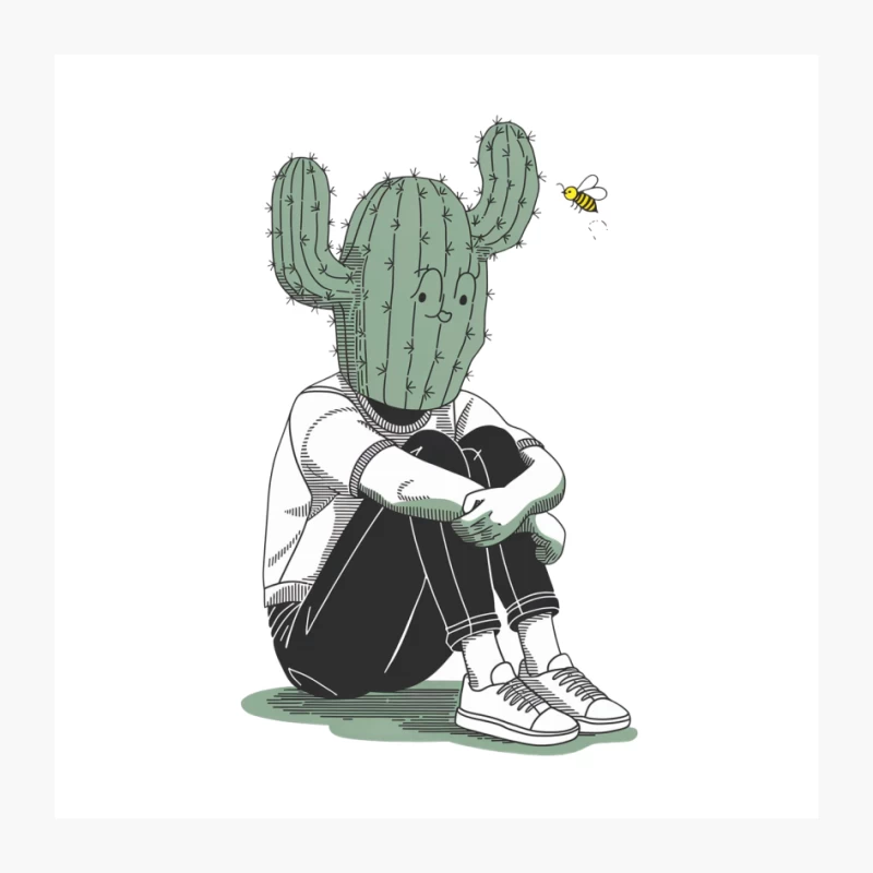 Surreal Cactus-Headed Figure: A Portrait of Isolation Pin