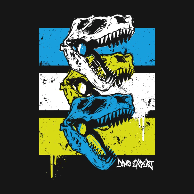 Layered T-Rex Skulls: Grunge Street Art Aesthetic Male Long Sleeve T-Shirt