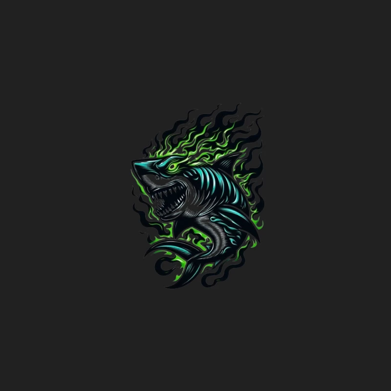 Fierce Tribal Shark with Flames Bucket Hat