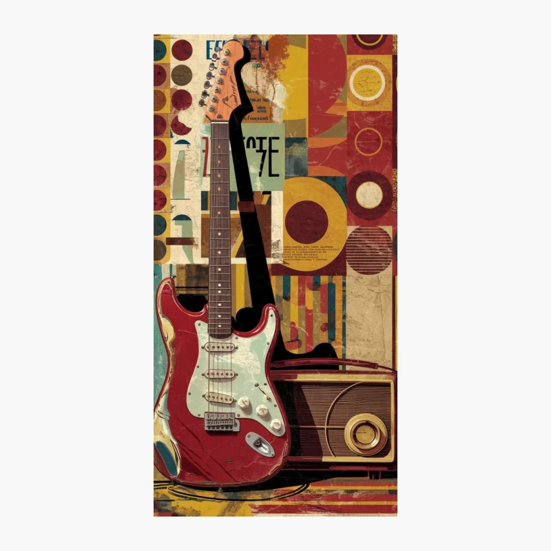 Retro Music Collage: Electric Guitar and Vintage Radio iPhone Case