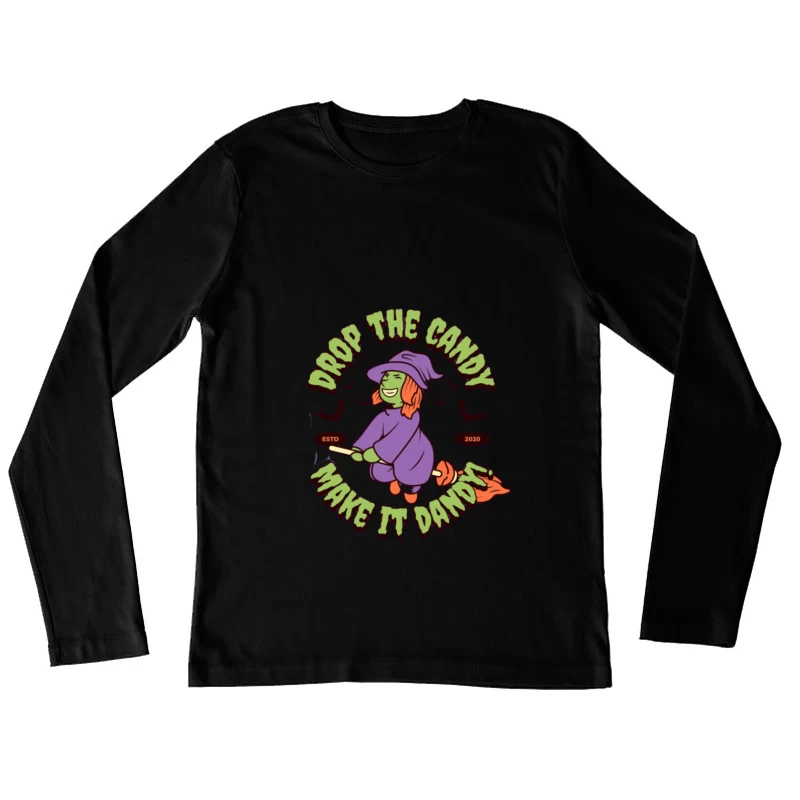 Hexe auf Besen: Niedliche Halloween-Grafik Damen Langarm T-Shirt