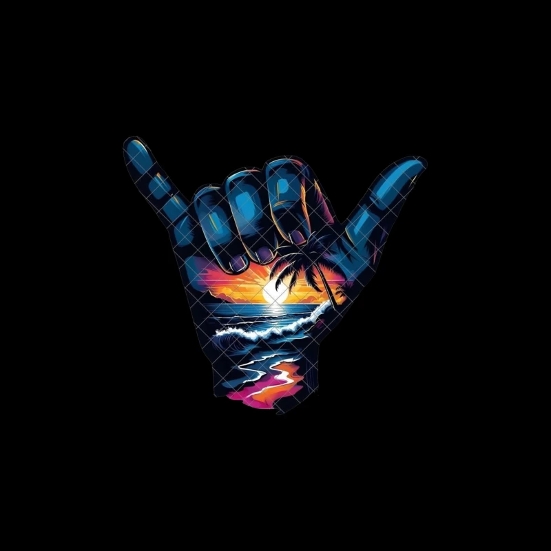 Shaka Sign with Tropical Sunset and Ocean Scene Travel Mug
