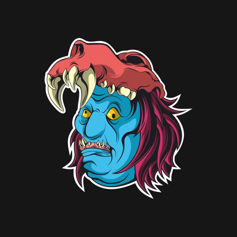 Blaues Monster mit rotem Schädelhut Herren Langarm T-Shirt