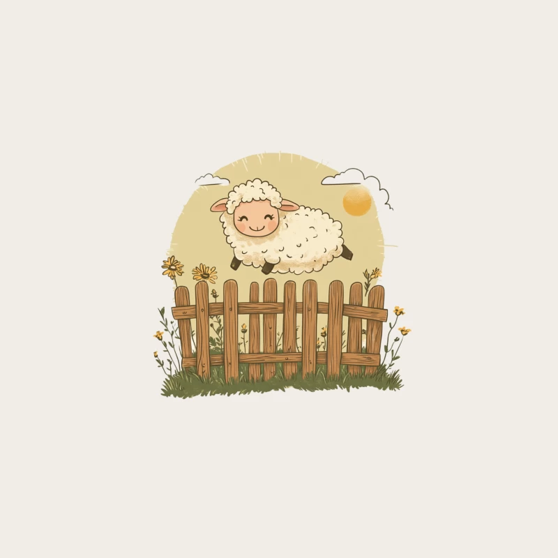 Cute Cartoon Sheep in Sunny Countryside Bucket Hat