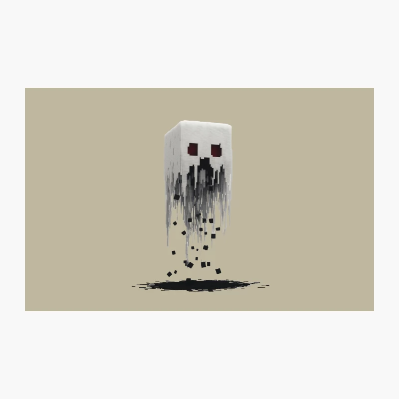 Pixelated Minecraft Ghost Disintegrating: Minimalist 3D Digital Art Travel Mug