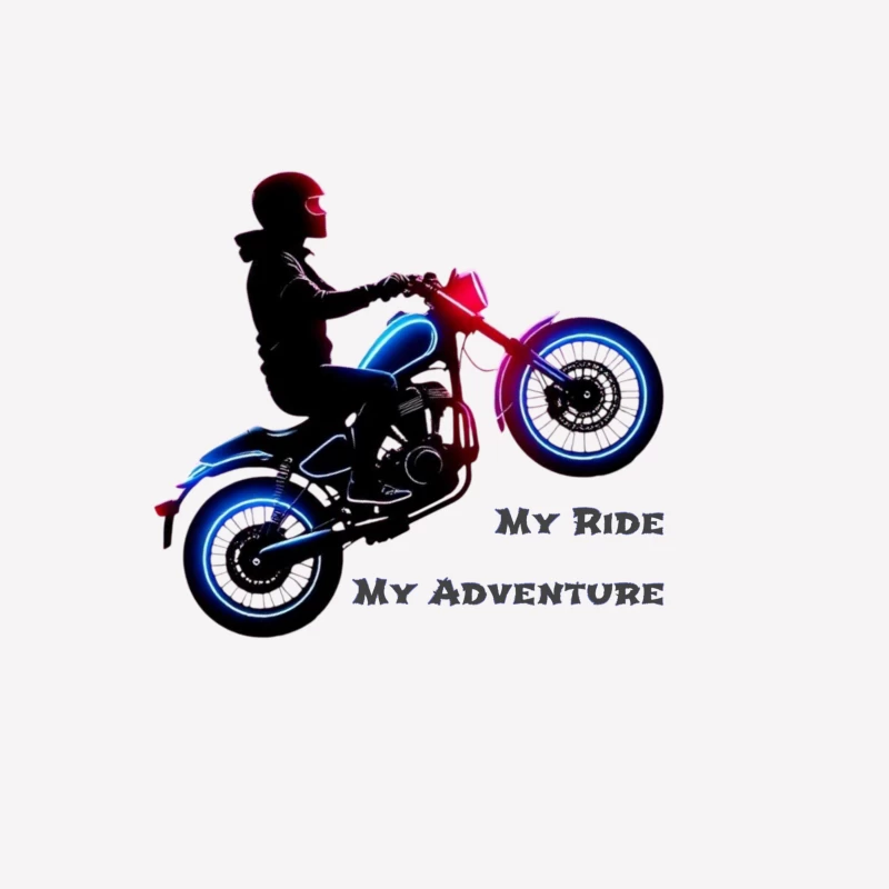 Neon-Lit Motorcycle Rider Silhouette with Adventure Quote Male T-Shirt