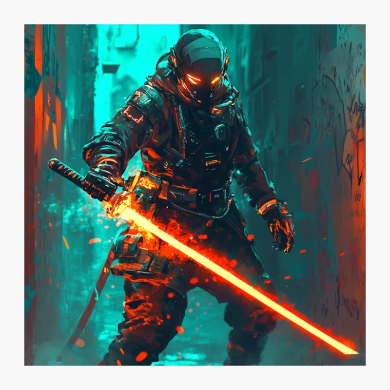 Cyberpunk Astronaut Warrior with Glowing Lightsaber in Neon Cityscape Pin