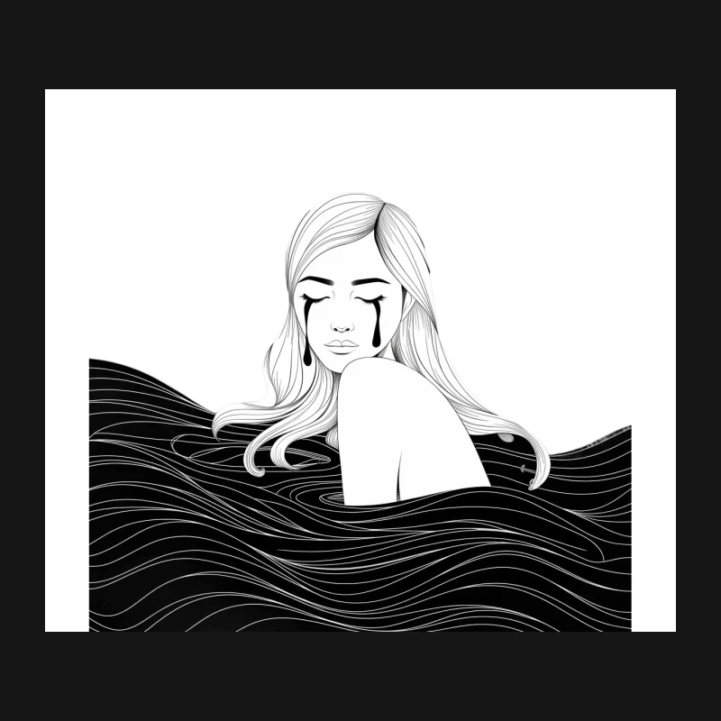 Emotional Black and White Illustration: Tears in the Water Mouse Pad