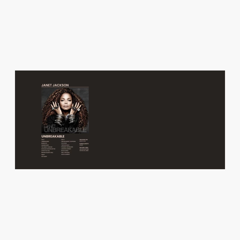 Janet Jackson's Unbreakable Album Poster: R&B Icon with Curly Hair and Silver Jewelry Coffee Mug