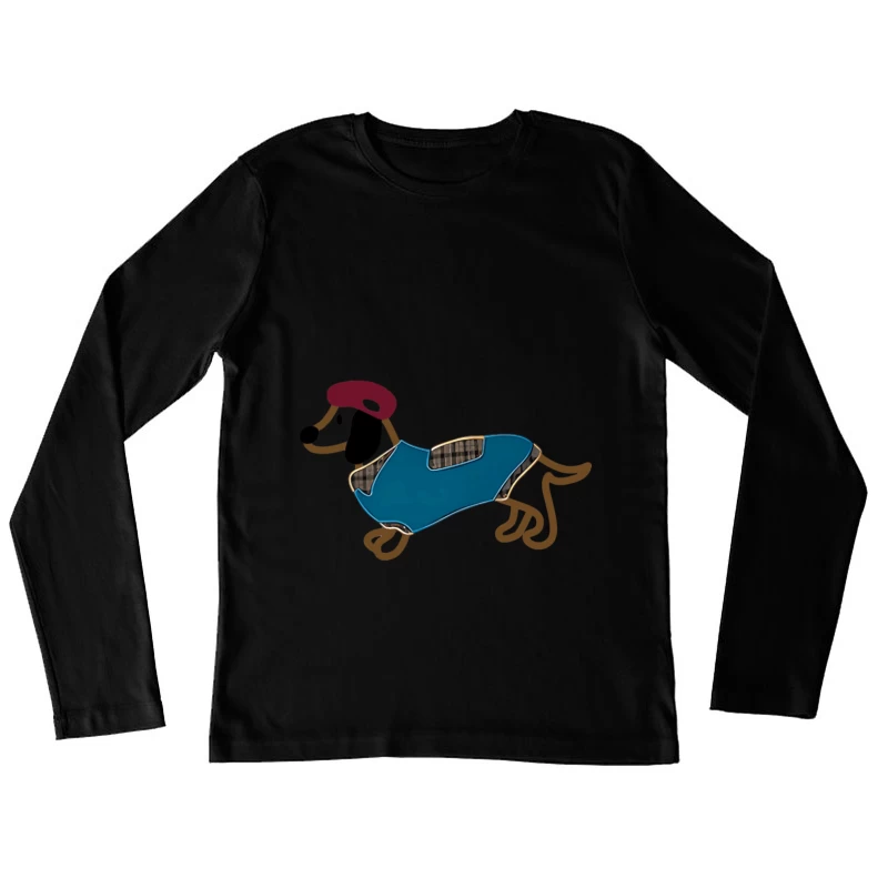 Dackel mit blauem Mantel und rotem Hut Damen Langarm T-Shirt