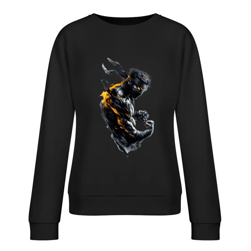 Dynamic Ninja Warrior in Action Art Female Pullover Sweatshirt