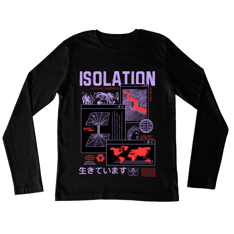 Digitales Isolationsdesign mit geografischen Elementen Damen Langarm T-Shirt