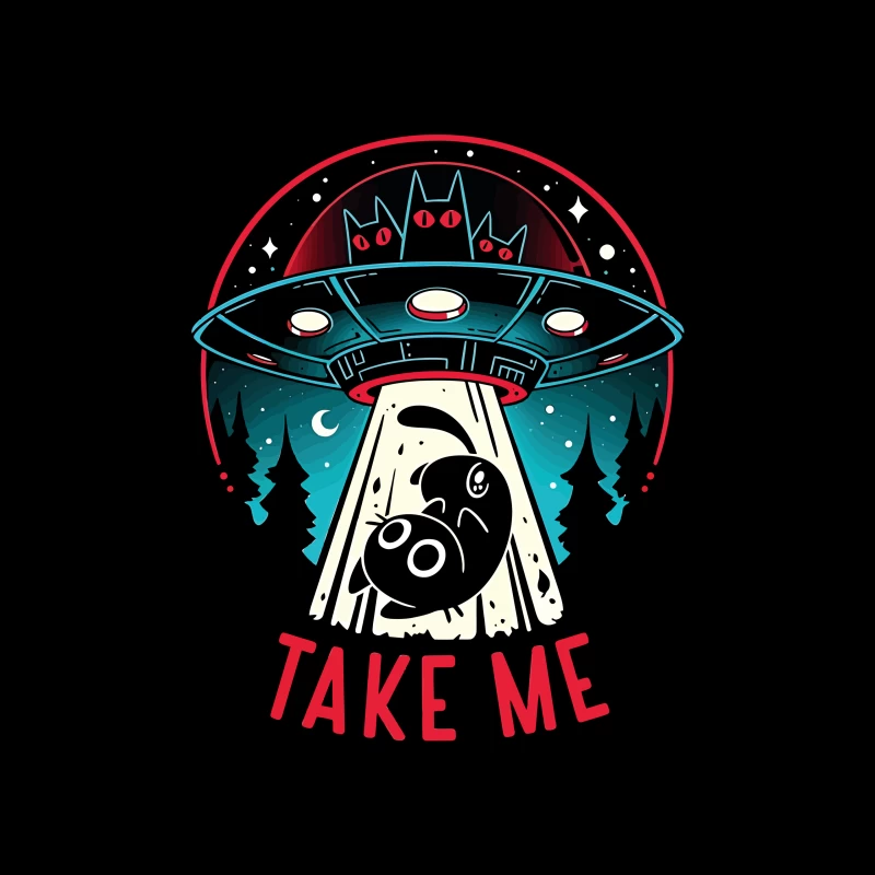 Take Me – UFO & Cat Abduction Whimsy Throw Pillow