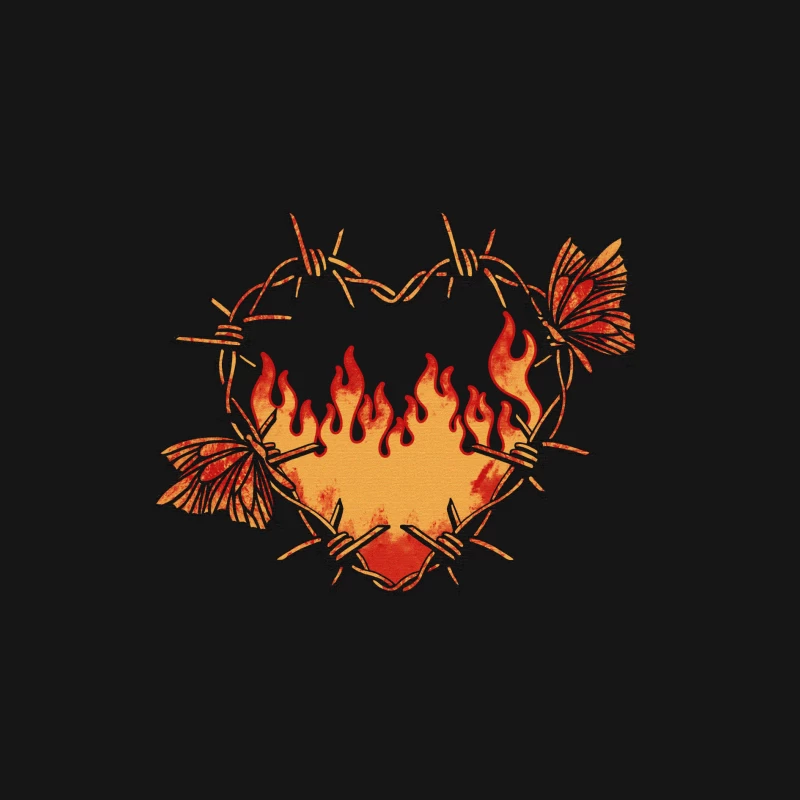 Herz aus Stacheldraht mit Flammen und Schmetterlingen Herren Langarm T-Shirt