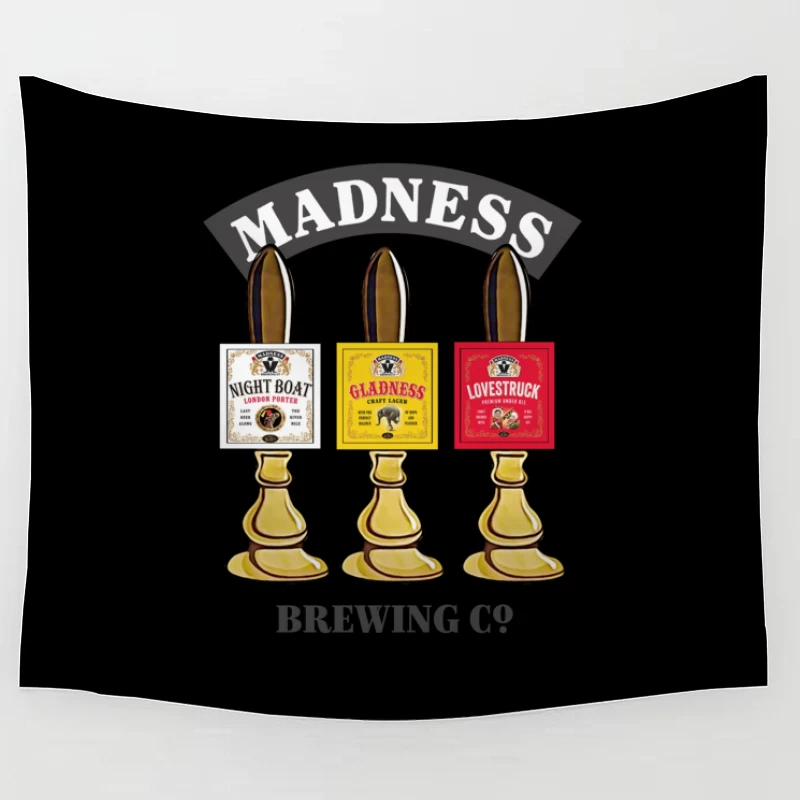 Madness Brewing Company Beer Tap Handles with Classic Labels Tapestry