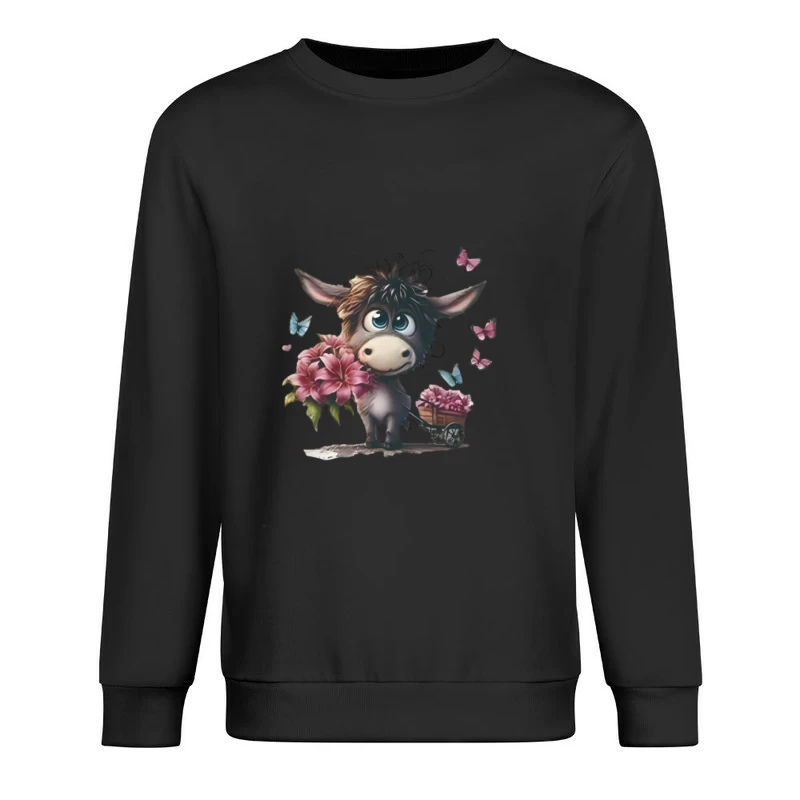 Süßer Esel mit Blumen und Schmetterlingen Herren Pullover Sweatshirt
