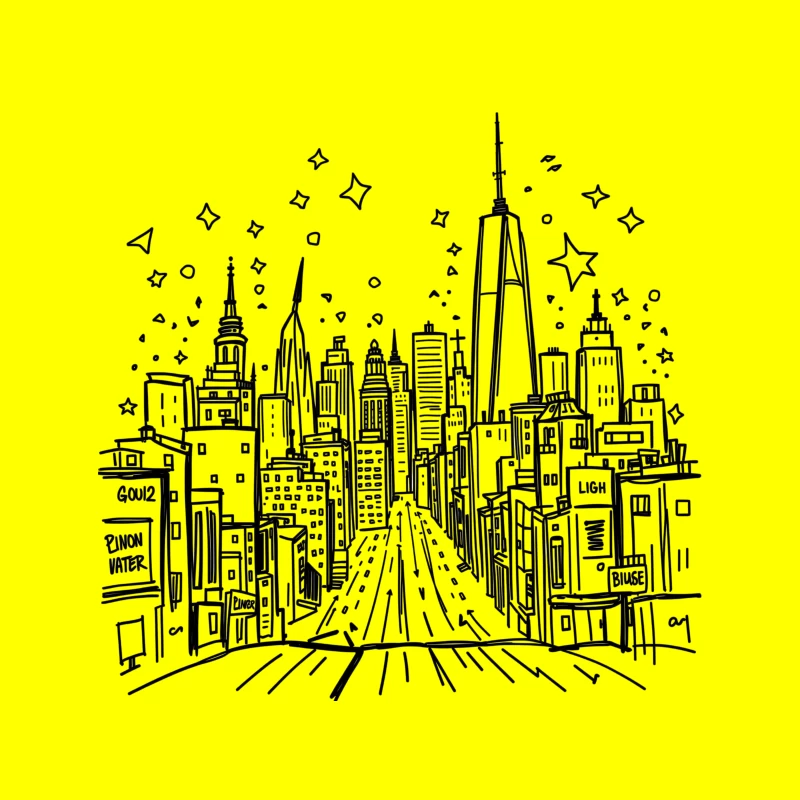 Urban Night Skyline Illustration Tapestry