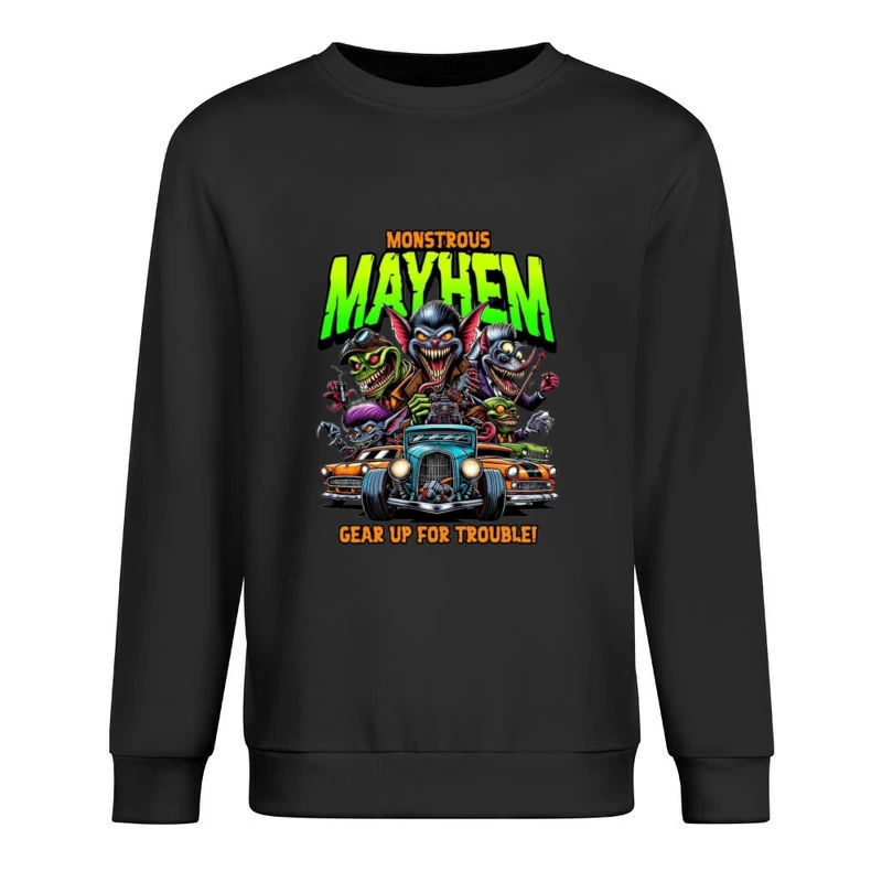 Monstrous Mayhem: Hot Rod Monsters Racing Retro Design Male Pullover Sweatshirt