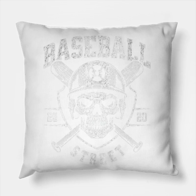 Vintage Baseball Skull with Crossed Bats Monochrome Logo Throw Pillow