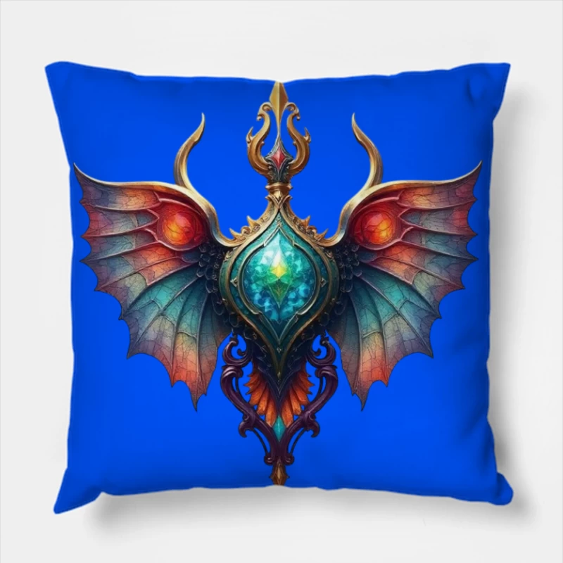 Mystical Dragon Wing Pendant with Turquoise Crystal Throw Pillow