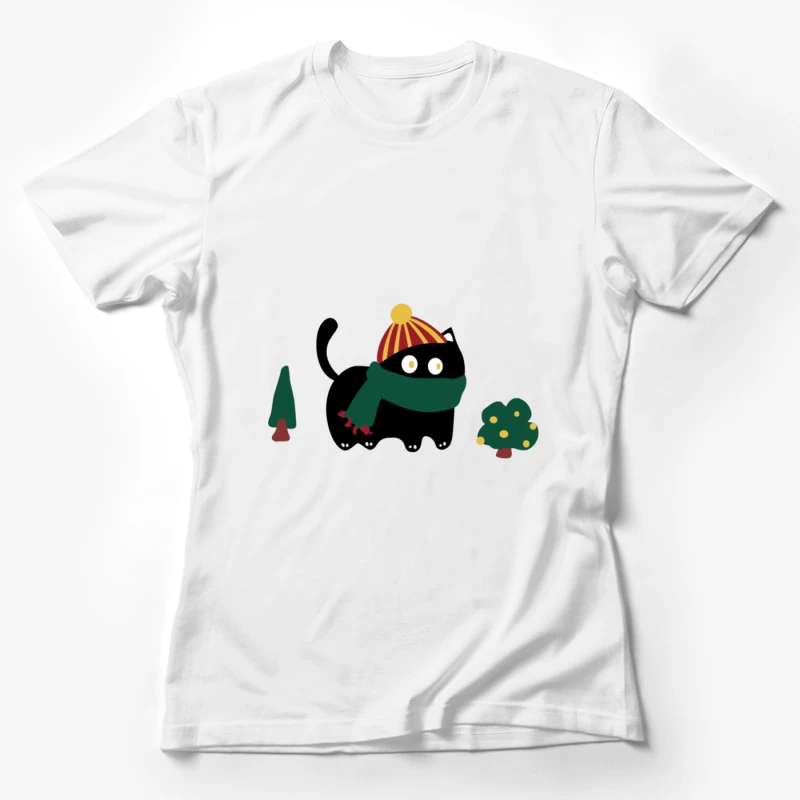 Schwarze Katze im Winterkleid Damen T-Shirt