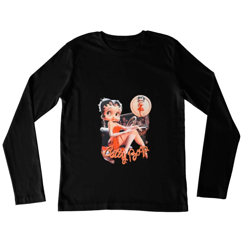 Betty Boop in Auto, Illustrazione Retrò e Cartoon Maglietta maniche lunghe Donna