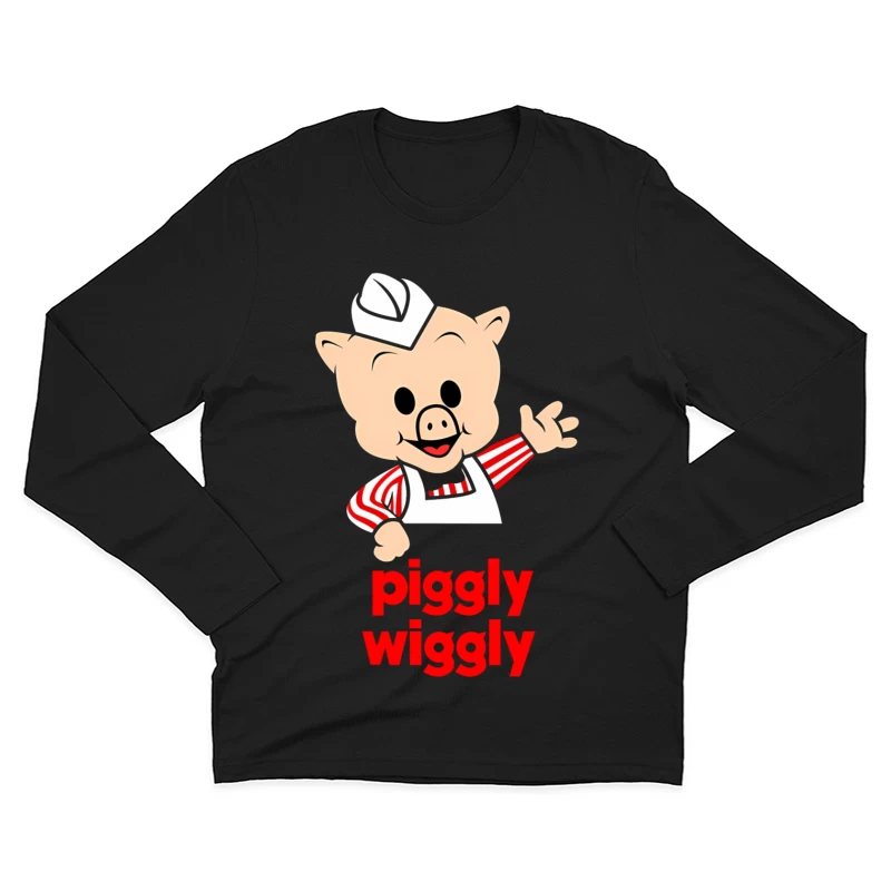 Piggly Wiggly Grocery Store Cartoon Pig Mascot Logo Male Long Sleeve T-Shirt