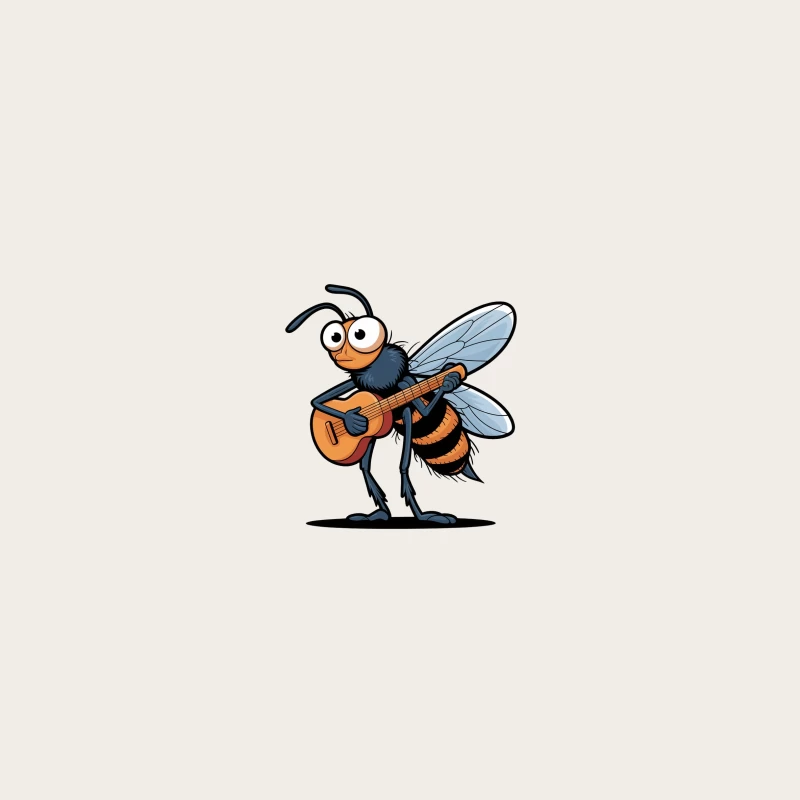 Musical Cartoon Bee Playing Acoustic Guitar Bucket Hat