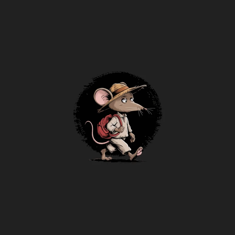 Adventure Mouse with Straw Hat and Backpack Cartoon Illustration Bucket Hat
