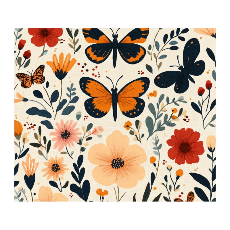 Vibrant Butterfly and Floral Vintage-Inspired Illustration Tapestry