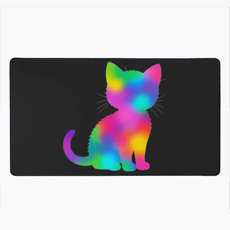 Rainbow Gradient Cat Silhouette Art Desk Mat