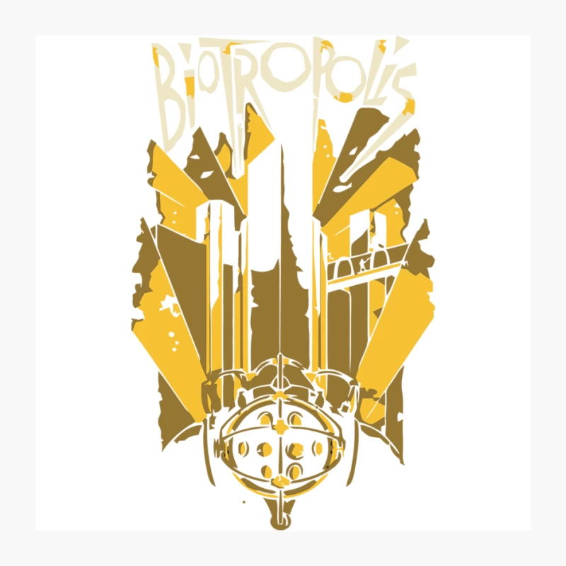 Biotropolis: Abstract Art Deco City in Gold and Yellow Pin