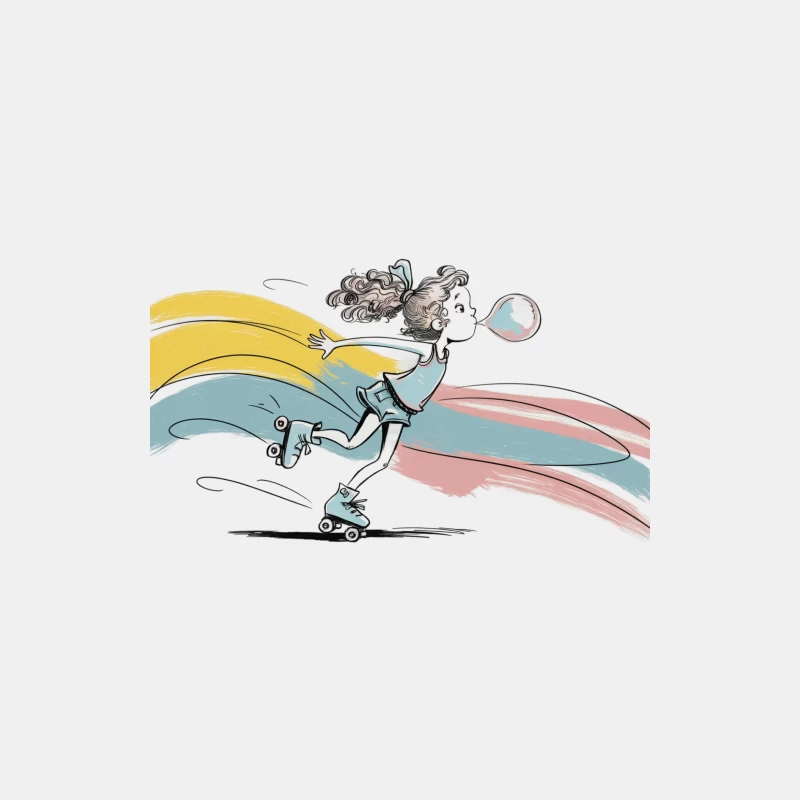 Playful Cartoon Girl Roller Skating with Bubble Gum Male Tank Top