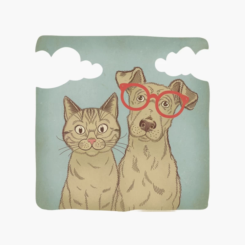 Quirky Pet Pals: Cat and Dog Cartoon Friends Cotton Tote Bag