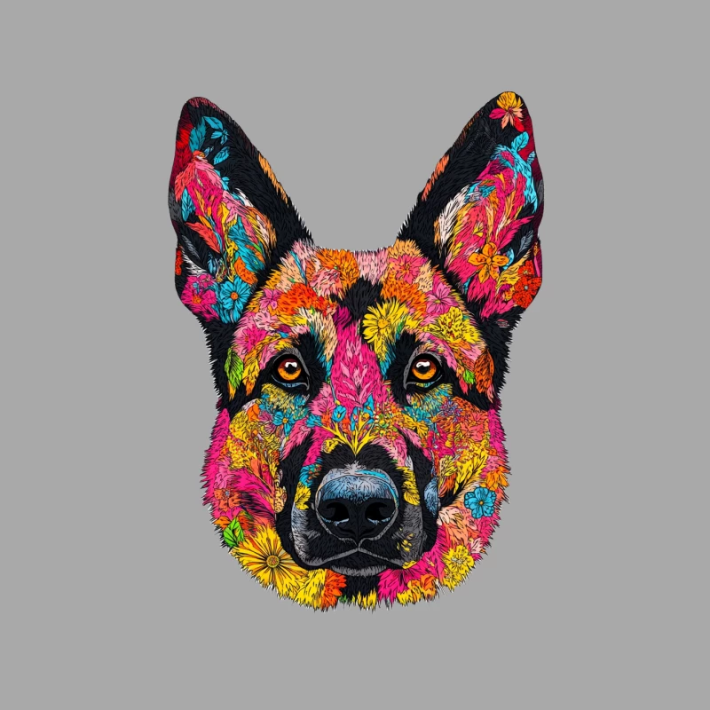 Psychedelic Floral German Shepherd Portrait Female Pullover Hoodie