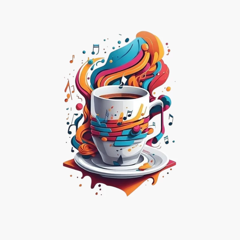 Colorful Coffee Cup with Musical Notes Cotton Tote Bag