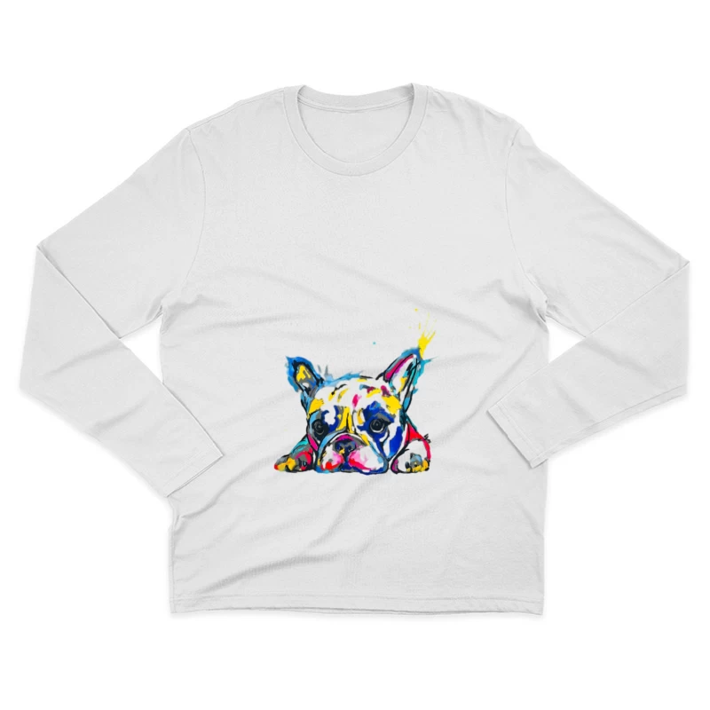 Bunter französischer Bulldoggen-Kunst Herren Langarm T-Shirt