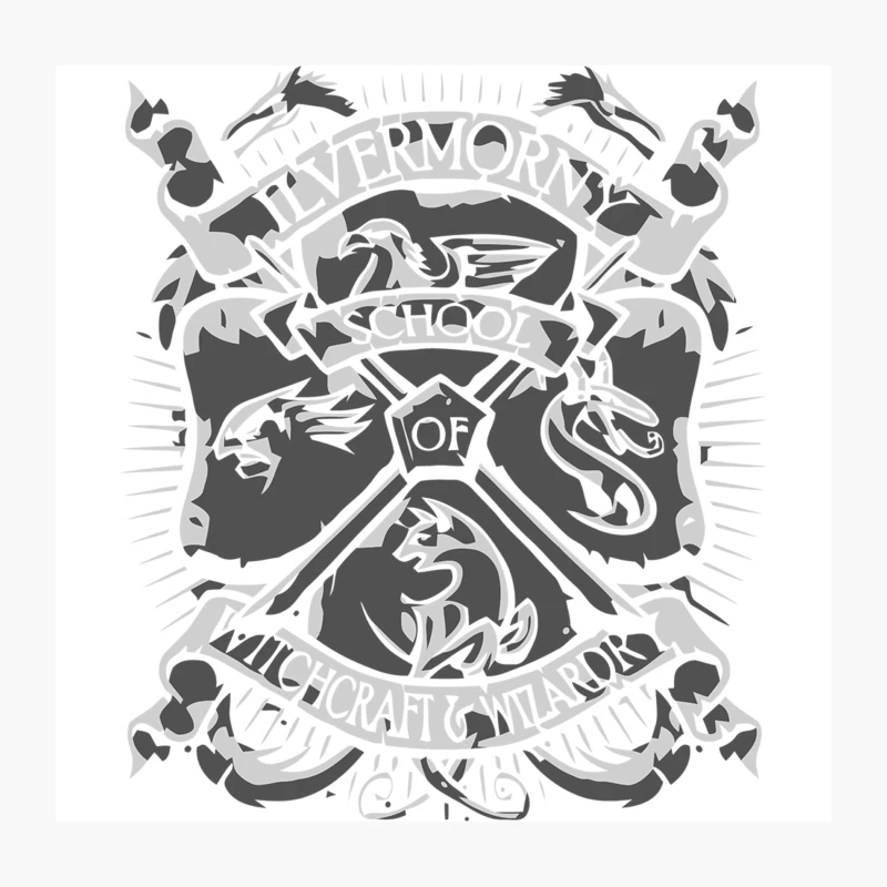 Nevermore School of Witchcraft and Wizardry: Gothic Fantasy Emblem Throw Pillow