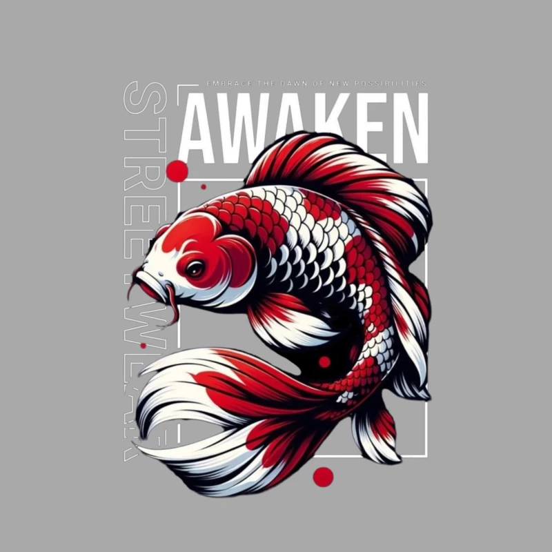 Koi Fish Art with Awakening Theme Male Pullover Hoodie