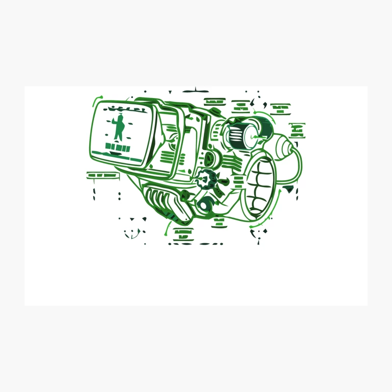 Vintage Green Video Camera Illustration: Retro Electronic Line Art Travel Mug