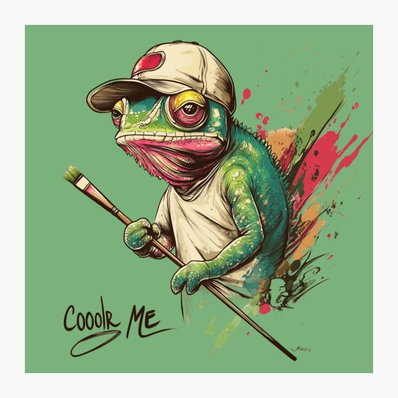 Artistic Frog: Surreal Anthropomorphic Painter in Baseball Cap Pin